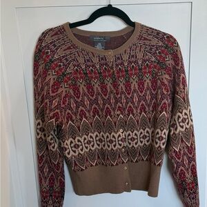 George by Mark Eisen Women's Red and Brown Patterned Super Soft Cardigan